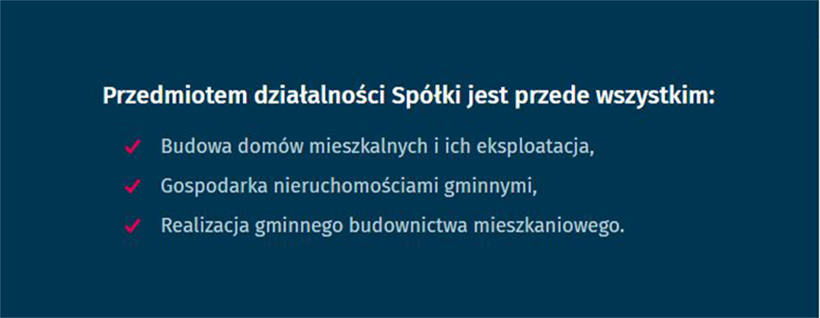 Na obrazku widnieje napis  Przedmiot działalności Spółki